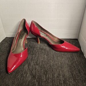 Moda Spana Womens Red Patent d'Orsay Kitten Heels Pointed Toe Pumps Size 8.5M